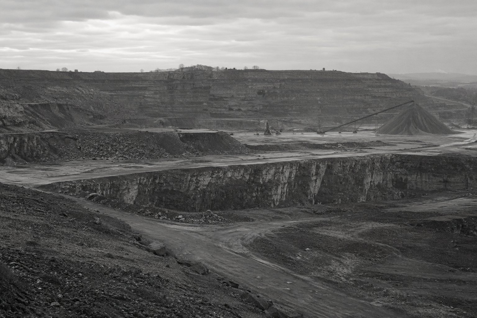 A wide view of a gravel quarry